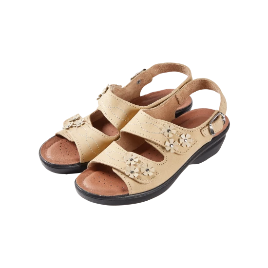 Vermont Country Store Women's Beautiful Blossoms Adjustable Leather Sandals Blue 5 Vermont Country Store Women's Beautiful Blossoms Adjustable Leather Sandals Blue - Image 3