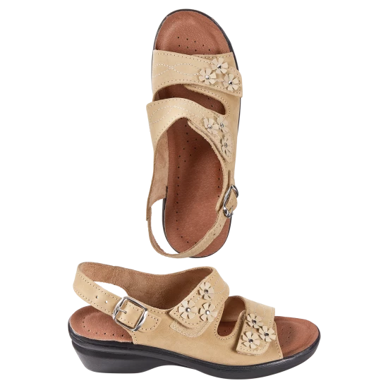 Vermont Country Store Women's Beautiful Blossoms Adjustable Leather Sandals Blue 6 Vermont Country Store Women's Beautiful Blossoms Adjustable Leather Sandals Blue - Image 4