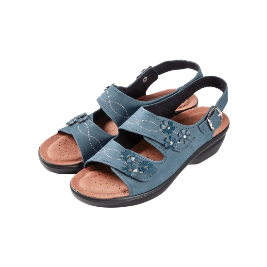 Vermont Country Store Women's Beautiful Blossoms Adjustable Leather Sandals Blue 11 Vermont Country Store Women's Beautiful Blossoms Adjustable Leather Sandals Blue - Image 9