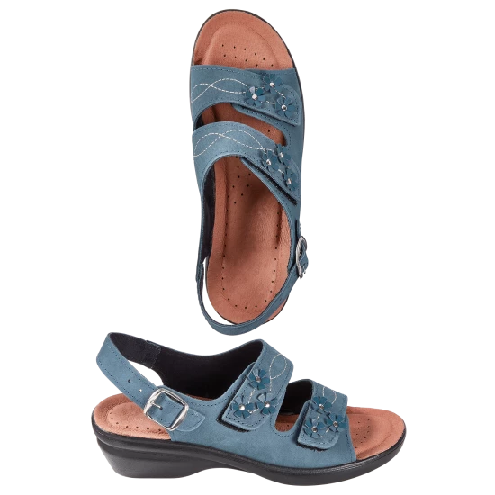 Vermont Country Store Women's Beautiful Blossoms Adjustable Leather Sandals Blue 12 Vermont Country Store Women's Beautiful Blossoms Adjustable Leather Sandals Blue - Image 10