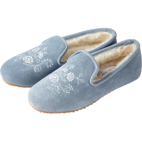Vermont Country Store Women's Embroidered Suede Ballet Slippers Blue 3 Vermont Country Store Women's Embroidered Suede Ballet Slippers Blue