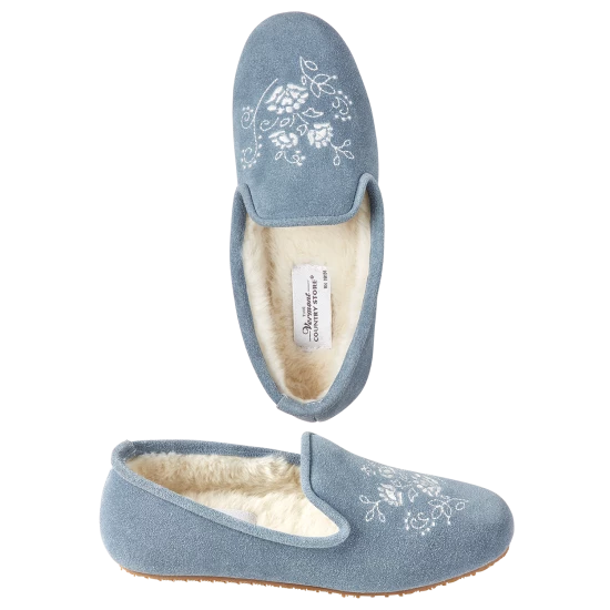 Vermont Country Store Women's Embroidered Suede Ballet Slippers Blue 5 Vermont Country Store Women's Embroidered Suede Ballet Slippers Blue - Image 3