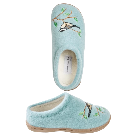 Vermont Country Store Charming Chickadees Felt Slipper Clogs 6 Vermont Country Store Charming Chickadees Felt Slipper Clogs - Image 4