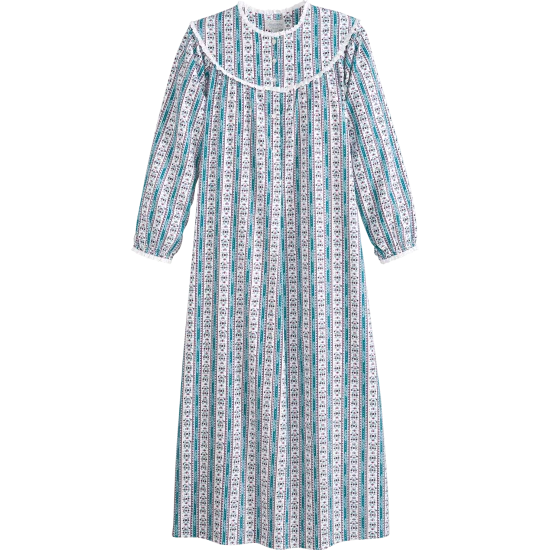 Lanz Of Salzburg Lanz Classic Flannel Tyrolean Nightgown Teal 5 Lanz Of Salzburg Lanz Classic Flannel Tyrolean Nightgown Teal - Image 3
