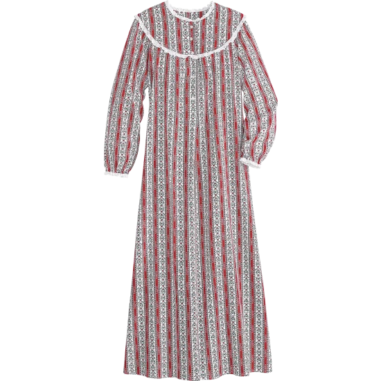 Vermont Country Store Mock-Neck Portuguese Cotton Flannel Popover Nightgown Red Stewart Plaid 4 Vermont Country Store Mock-Neck Portuguese Cotton Flannel Popover Nightgown Red Stewart Plaid - Image 2