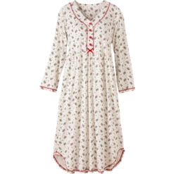 Vermont Country Store Holly Berry Cotton Knit Nightgown Holly Print