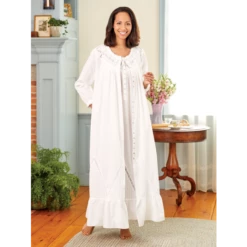 Vermont Country Store Women's Brushed-Back-Satin Embroidered Pajamas Light Pink