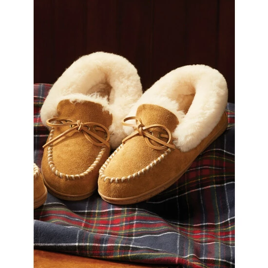 Vermont Country Store Women's Sheepskin Moccasins Navy 6 Vermont Country Store Women's Sheepskin Moccasins Navy - Image 5