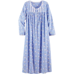 Lanz Of Salzburg Lanz White Doves Cotton Flannel Nightgown Blue