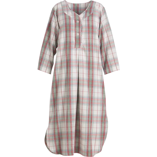 Vermont Country Store Women's Portuguese Cotton Flannel Nightshirt Pastel Plaid 4 Vermont Country Store Women's Portuguese Cotton Flannel Nightshirt Pastel Plaid - Image 2