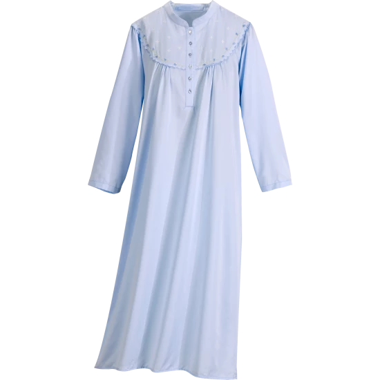 Vermont Country Store Brushed-Back-Satin Embroidered Nightgown Light Blue 4 Vermont Country Store Brushed-Back-Satin Embroidered Nightgown Light Blue - Image 2