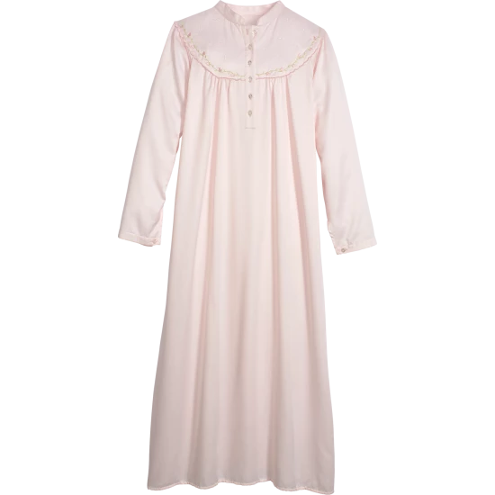 Vermont Country Store Brushed-Back-Satin Embroidered Nightgown Light Blue 5 Vermont Country Store Brushed-Back-Satin Embroidered Nightgown Light Blue - Image 3