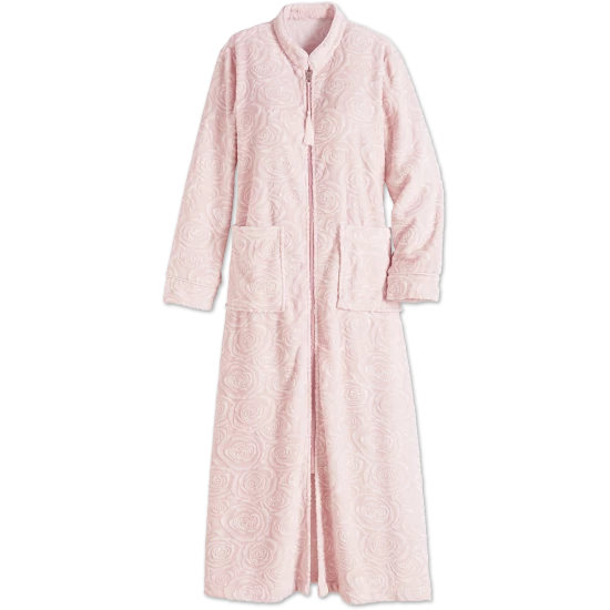 Vermont Country Store Women's Sculpted Rose Zip-Front Fleece Robe Periwinkle 4 Vermont Country Store Women's Sculpted Rose Zip-Front Fleece Robe Periwinkle - Image 2
