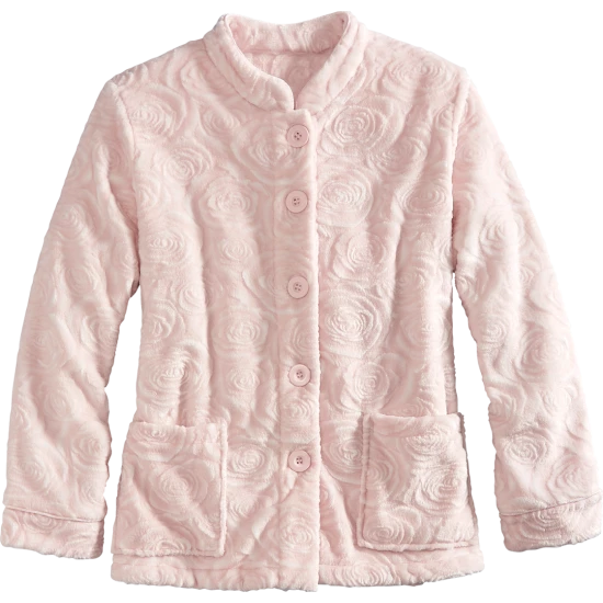 Vermont Country Store Women's Sculpted Rose Fleece Bed Jacket Periwinkle 3 Vermont Country Store Women's Sculpted Rose Fleece Bed Jacket Periwinkle