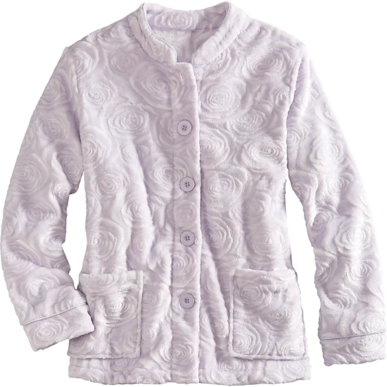 Vermont Country Store Women's Sculpted Rose Fleece Bed Jacket Periwinkle 5 Vermont Country Store Women's Sculpted Rose Fleece Bed Jacket Periwinkle - Image 3
