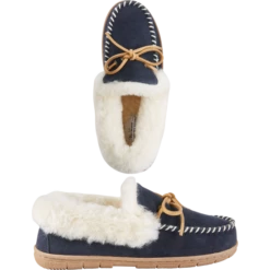Vermont Country Store Women's Sheepskin Moccasins Navy