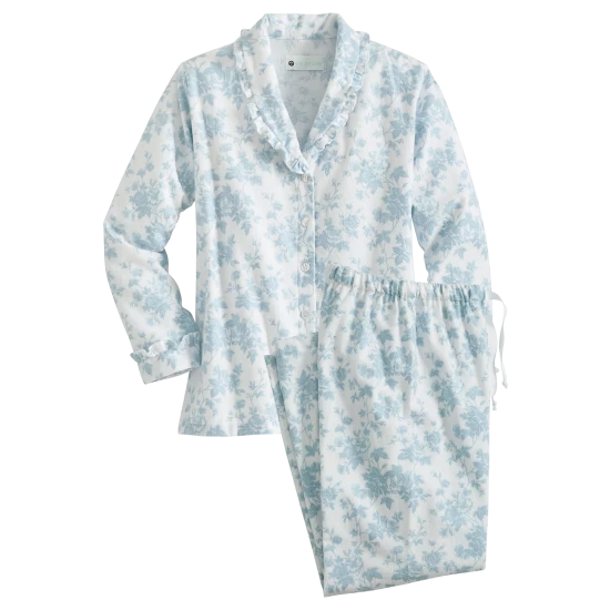 Ella Simone Countryside Toile Portuguese Flannel Pajamas Blue Floral 3 Ella Simone Countryside Toile Portuguese Flannel Pajamas Blue Floral