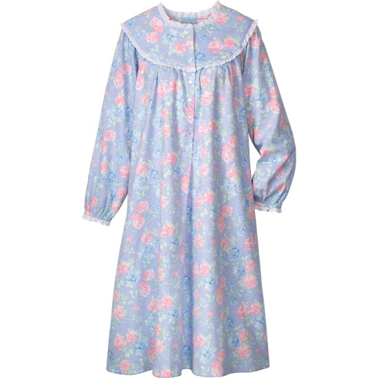 Lanz Of Salzburg Lanz Nantucket Rose 44 Inch Flannel Nightgown Periwinkle Blue 7 Lanz Of Salzburg Lanz Nantucket Rose 44 Inch Flannel Nightgown Periwinkle Blue - Image 5