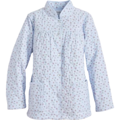 Vermont Country Store Double-Quilted Flannel Bed Jacket Blue Floral