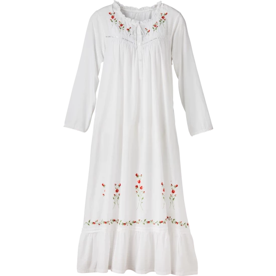 Vermont Country Store Sweetheart Rose Embroidered Cotton Nightgown White 4 Vermont Country Store Sweetheart Rose Embroidered Cotton Nightgown White - Image 2
