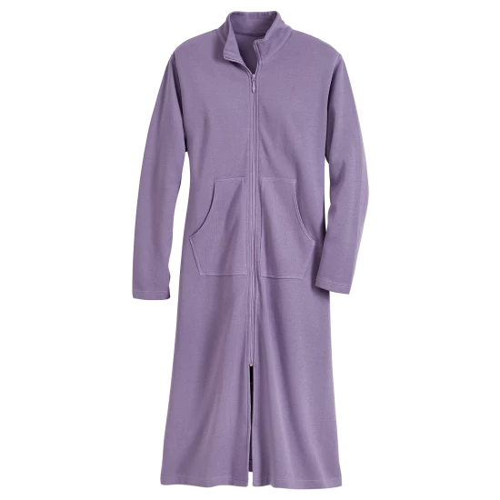 Vermont Country Store Women's Mini Rib Zip-Front Robe Blue 5 Vermont Country Store Women's Mini Rib Zip-Front Robe Blue - Image 3