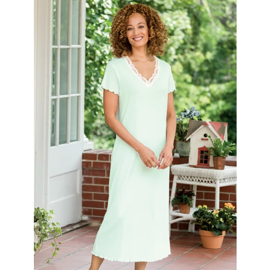 Women's FeelGood Mid-Calf Nightgown Mint Green 3 Women's FeelGood Mid-Calf Nightgown Mint Green
