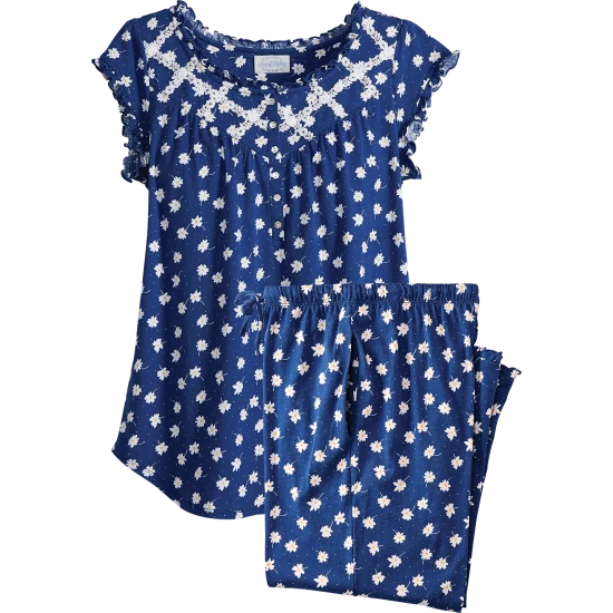 Lanz Of Salzburg Lanz Daisy Delight Cotton Knit Pajamas Navy 4 Lanz Of Salzburg Lanz Daisy Delight Cotton Knit Pajamas Navy - Image 2