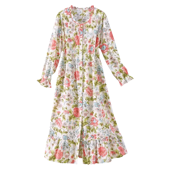 Ella Simone English Rose Cotton Robe Pink Floral 4 Ella Simone English Rose Cotton Robe Pink Floral - Image 2