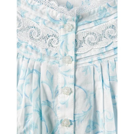 Eileen West Aqua Scroll Cotton Lawn Chemise Nightgown 4 Eileen West Aqua Scroll Cotton Lawn Chemise Nightgown - Image 2