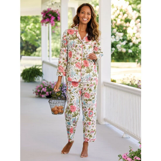 Ella Simone English Rose Cotton Pajamas Pink Floral 3 Ella Simone English Rose Cotton Pajamas Pink Floral