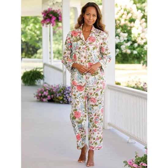 Ella Simone English Rose Cotton Pajamas Pink Floral 5 Ella Simone English Rose Cotton Pajamas Pink Floral - Image 3