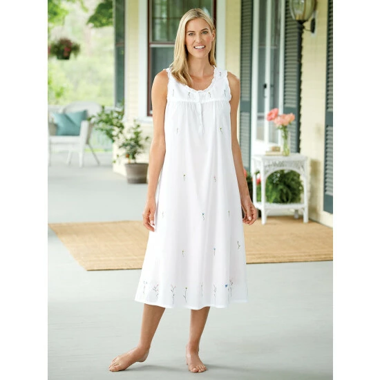 Vermont Country Store Embroidered Flowers Cotton Nightgown White 3 Vermont Country Store Embroidered Flowers Cotton Nightgown White