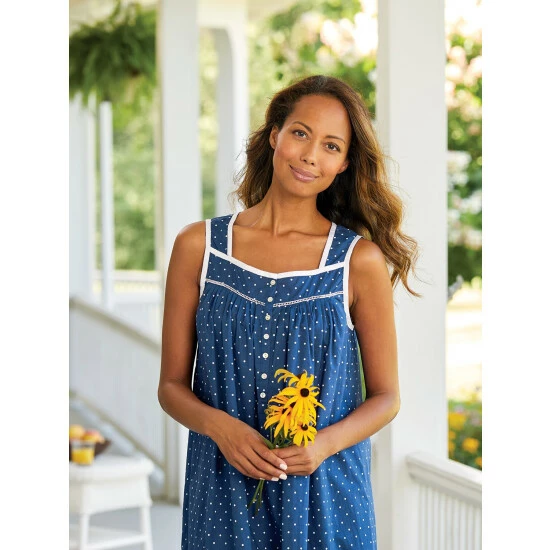 Eileen West Summer Blues Cotton Nightgown Blue Polka Dot 7 Eileen West Summer Blues Cotton Nightgown Blue Polka Dot - Image 5