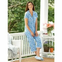 Eileen West Lilac Blossom Capri Pajamas Blue Floral