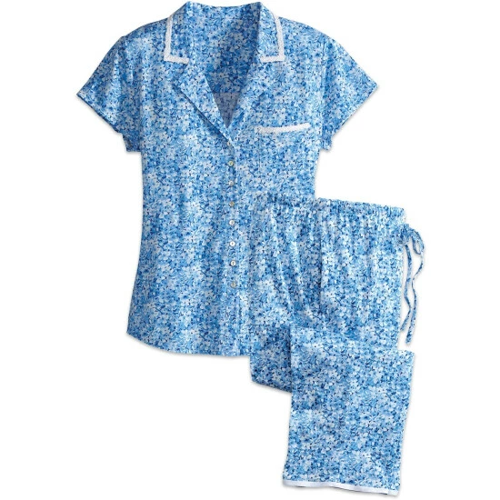 Eileen West Lilac Blossom Capri Pajamas Blue Floral 4 Eileen West Lilac Blossom Capri Pajamas Blue Floral - Image 2