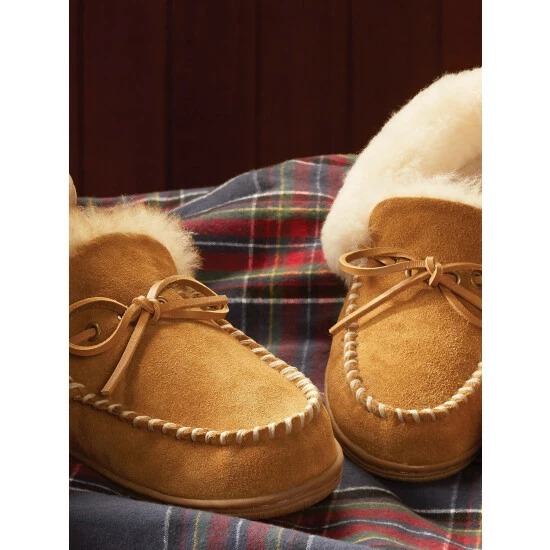 Vermont Country Store Women's Sheepskin Moccasins Navy 8 Vermont Country Store Women's Sheepskin Moccasins Navy - Image 7