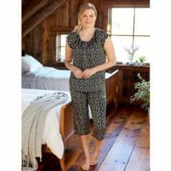 Eileen West Midnight Blossoms Modal Capri Pajamas Black Floral