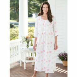 Lanz Of Salzburg Lanz Tossed Floral Cotton Knit Long Nightgown