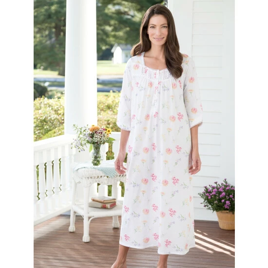 Lanz Of Salzburg Lanz Tossed Floral Cotton Knit Long Nightgown 3 Lanz Of Salzburg Lanz Tossed Floral Cotton Knit Long Nightgown