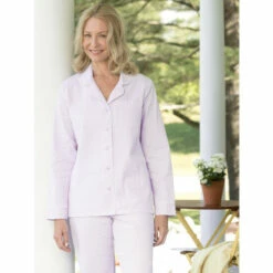 Vermont Country Store Women's Seersucker Long Pajamas Lavender