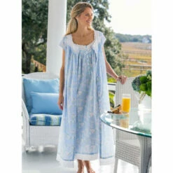 Vermont Country Store Men's And Women's Cotton-Knit V-Neck Long-Sleeve Sleepshirt Burgundy