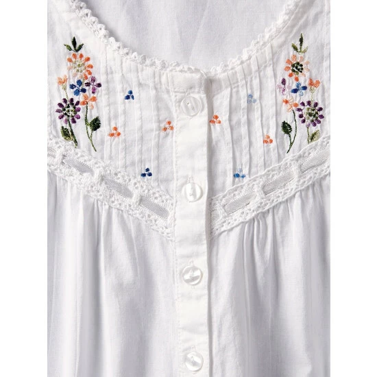 Vermont Country Store Women's Brushed-Back-Satin Orchid Nightshirt Navy 6 Vermont Country Store Women's Brushed-Back-Satin Orchid Nightshirt Navy - Image 4