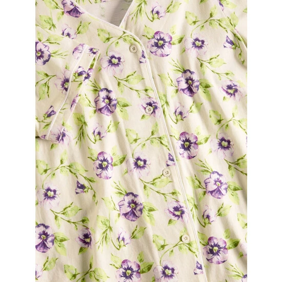 Vermont Country Store Women's Perfect Pansies Cotton Knit Pajamas Pink Floral 6 Vermont Country Store Women's Perfect Pansies Cotton Knit Pajamas Pink Floral - Image 4