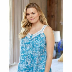 Ella Simone Paisley Garden Cotton Lawn Nightgown Blue Floral