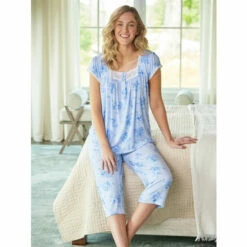 Eileen West Pretty Pansies Modal Capri Pajamas Blue
