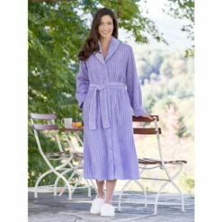 Vermont Country Store Women's Hooded Knee-Length Wrap Robe White