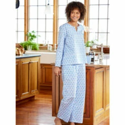 Ella Simone Block-Print Floral Pajamas White
