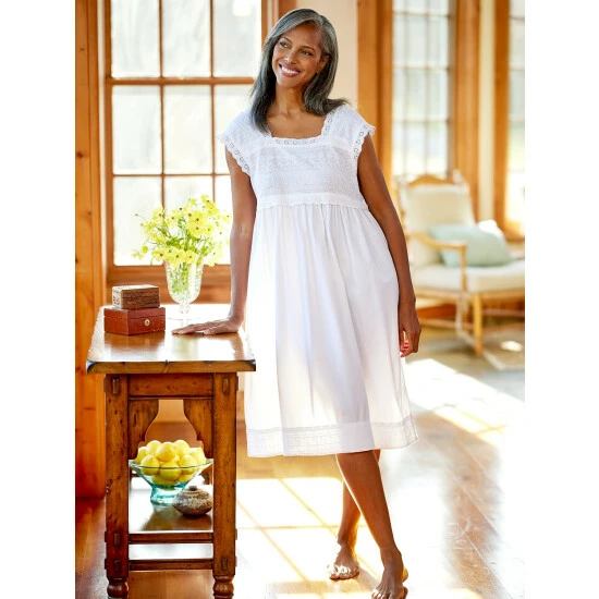 Ella Simone Pretty Eyelet Cotton Nightgown White 6 Ella Simone Pretty Eyelet Cotton Nightgown White - Image 4