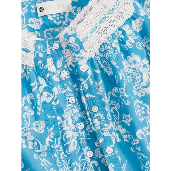 Ella Simone Paisley Garden Cotton Lawn Robe Blue Floral 5 Ella Simone Paisley Garden Cotton Lawn Robe Blue Floral - Image 3