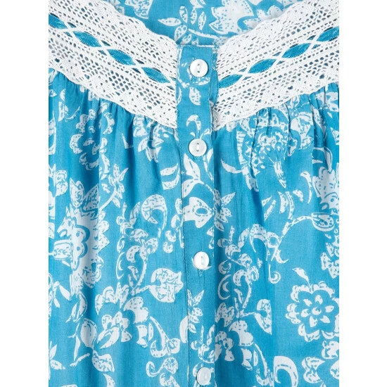 Ella Simone Paisley Garden Cotton Lawn Robe Blue Floral 7 Ella Simone Paisley Garden Cotton Lawn Robe Blue Floral - Image 5